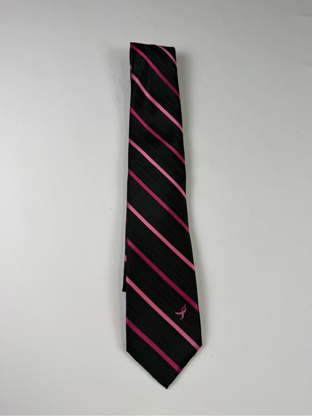 Breast Cancer Awareness Tie - Black with Pink Ribbon Stripe  Classic and Stylish
